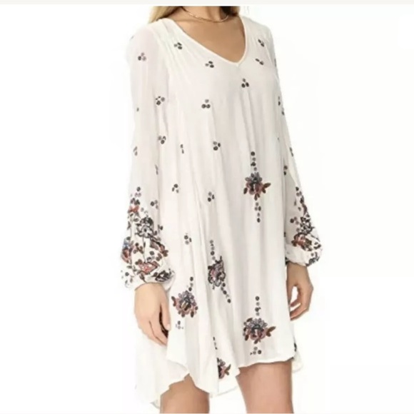 🦄 Free People Oxford Embroidered White Mini Dress - Picture 1 of 8